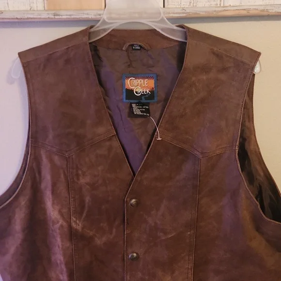 Men's Cripple Creek Brown Leather Vest size L - Picture 3 of 4